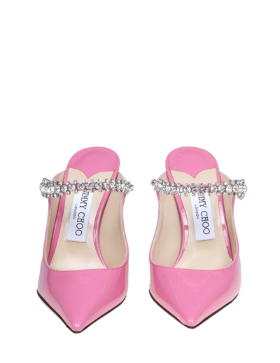 Shop Jimmy Choo Mules Bing 100 In Pink Leather With Crystal Strap