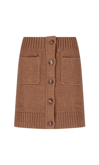 Shop Burberry Mini Button Skirt In Camel Melange