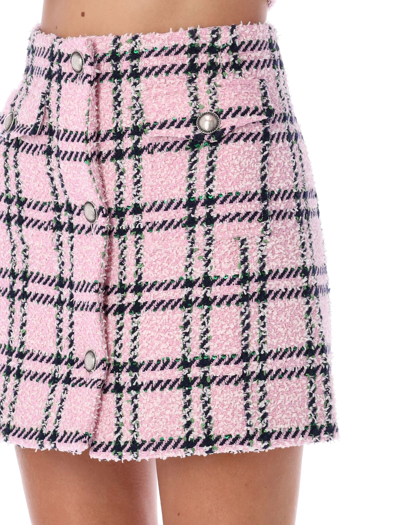 Shop Alessandra Rich Tartan Sequin Tweed Mini Skirt In Pink