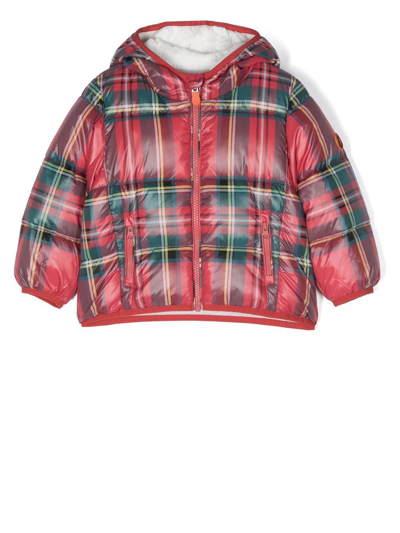 Save The Duck Betsey Tartan-check Puffer Jacket In Red