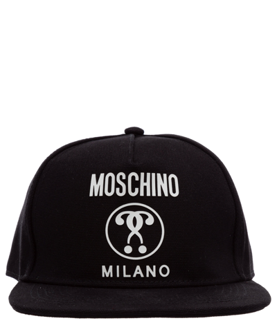 Shop Moschino Double Question Mark Cotton Hat In Black