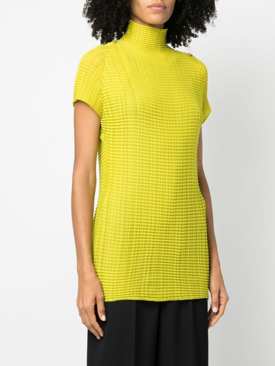 Shop Issey Miyake High-neck Technical-pleated Top In Yellow
