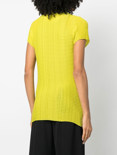 Shop Issey Miyake High-neck Technical-pleated Top In Yellow