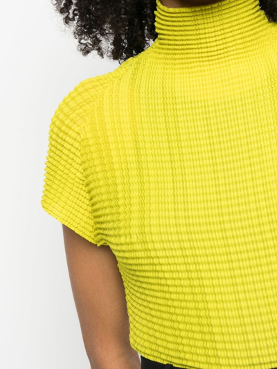 Shop Issey Miyake High-neck Technical-pleated Top In Yellow