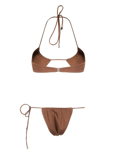 Shop Manokhi Halterneck Tie-fastening Bikini Set In Brown