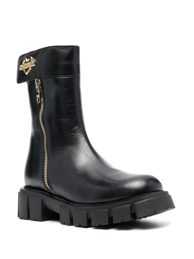 Shop Love Moschino Logo-plaque Leather Boots In Black
