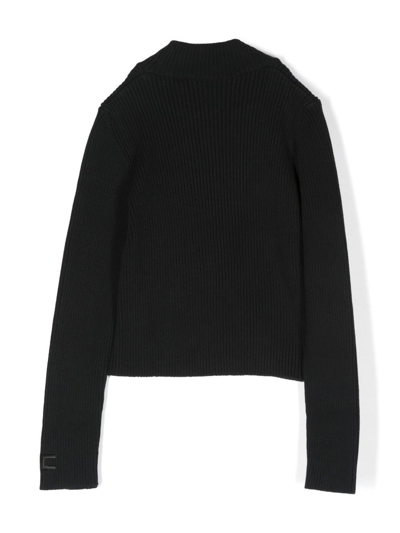 Shop Elisabetta Franchi La Mia Bambina Mock-neck Ribbed Knit Jumper In Black