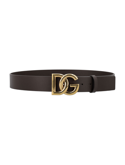 Shop Dolce & Gabbana Crossover Dg Logo Buckle Belt In Brown + Gold