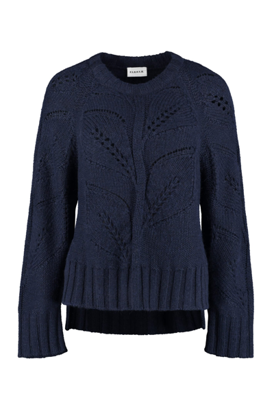 Shop P.a.r.o.s.h Leaf Wool-blend Crew-neck Sweater In Blue