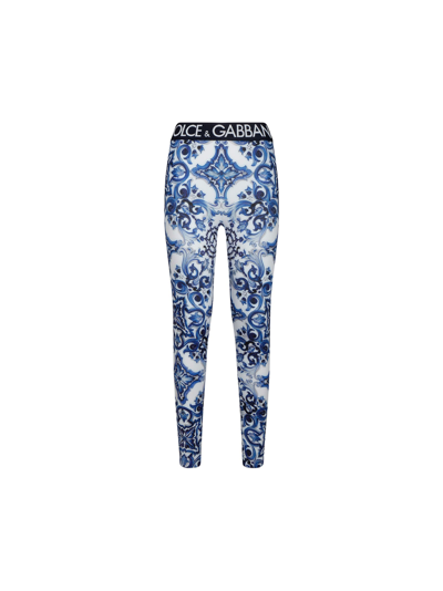 Shop Dolce & Gabbana Leggings In Blue/white