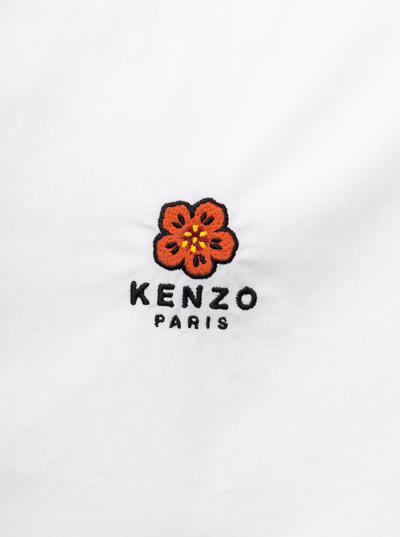 Shop Kenzo White Cotton Poplin Shirt With Embroidered Crest Logo Man