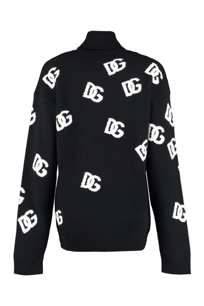 Dolce & Gabbana Dg Virgin Wool Turtleneck Sweater In Nero/bianco
