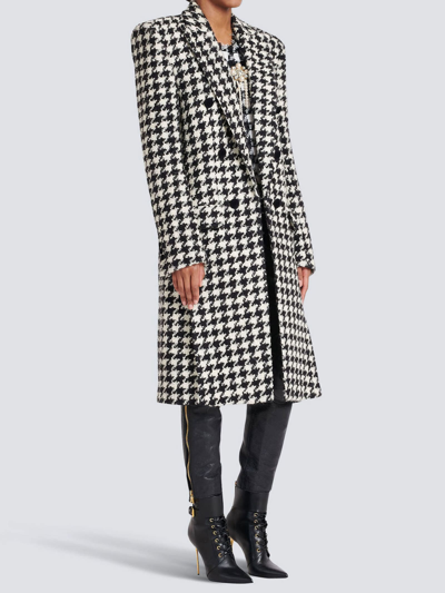 Shop Balmain Houndstooth Coat In Black/white