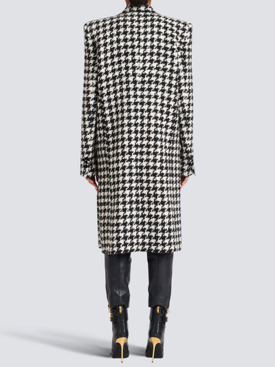 Shop Balmain Houndstooth Coat In Black/white