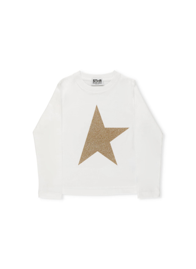 Shop Golden Goose T-shirt With Glittered Logo In White Gold