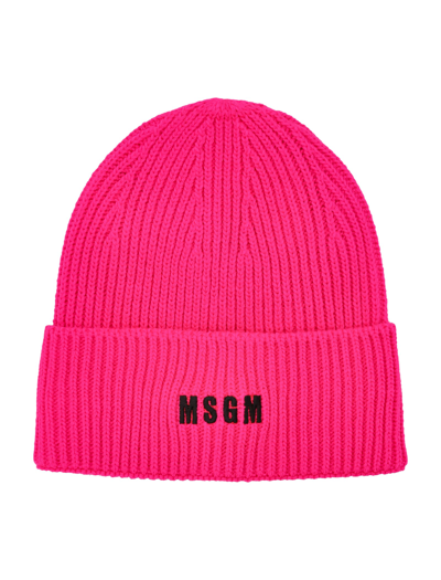 Shop Msgm Logo Embroidery Beanie In Pink