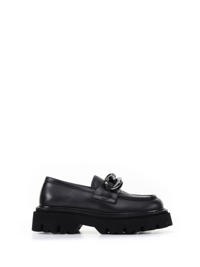 Shop Casadei Loafer With Chain Detail In Nero.