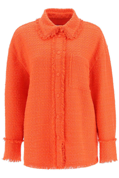 Shop Msgm Button-up Tweed Knit Overshirt In Orange