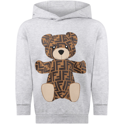 Shop Fendi Felpa Grigia Per Bambini Con Iconico Teddy Bear In Grigio Melange