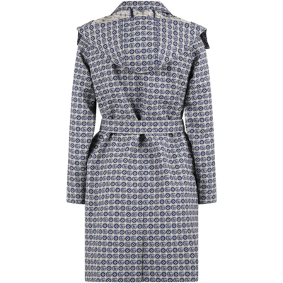 Shop Gucci Blue Coat For Girl With Iconic Gg In Bluette White