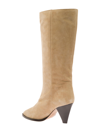 Shop Isabel Marant Rouxy Beige Boots In Suede With Conic Heel In Be Beige