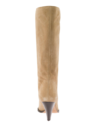 Shop Isabel Marant Rouxy Beige Boots In Suede With Conic Heel In Be Beige