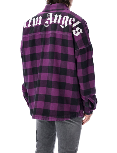 Shop Palm Angels Classic Logo Overshirt In Purple White