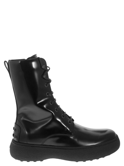 Shop Tod's Leather Lace-up Boot Tods In Black