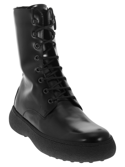 Shop Tod's Leather Lace-up Boot Tods In Black