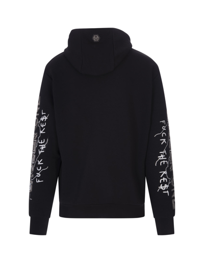 Shop Philipp Plein Man Black Hoodie With Graphic Print In 0202