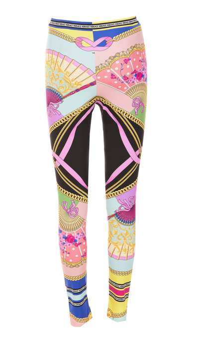Shop Versace Fans Print Leggings In Multicolor