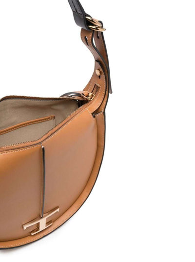 Shop Tod's Small Camel Timeless Handbag In Calf Leather With Gold-colored Logo Plate