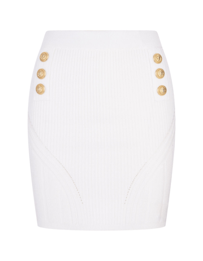 Shop Balmain White Ribbed Viscose Blend Mini Skirt In Bianco