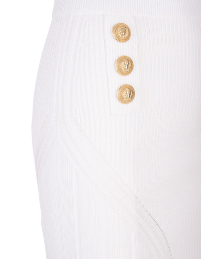 Shop Balmain White Ribbed Viscose Blend Mini Skirt In Bianco