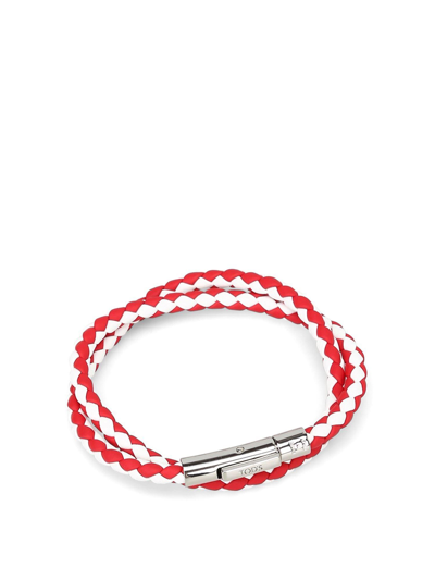 Shop Tod's Mycolors Woven Bracelet In White/red