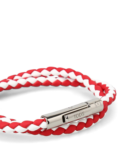 Shop Tod's Mycolors Woven Bracelet In White/red