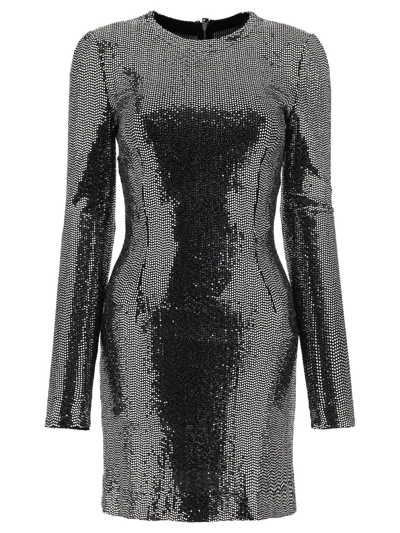 Shop Dolce & Gabbana Sequin Round Neck Mini Dress In Argento