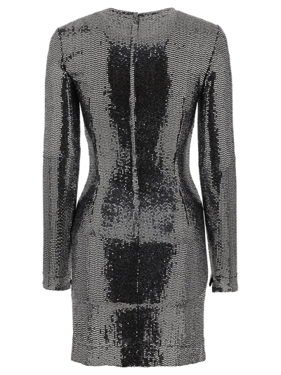 Shop Dolce & Gabbana Sequin Round Neck Mini Dress In Argento