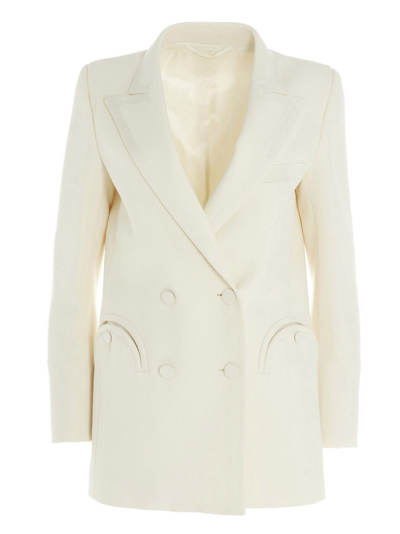 Shop Blazé Milano Gros Grain Piping Wool Blazer In Cream