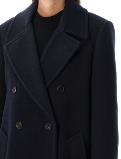 Shop Chloé Double-breasted Long Coat In Iconic Navy