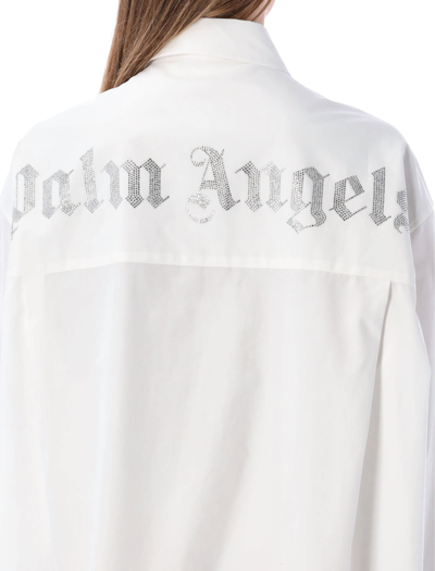 Shop Palm Angels Rhinstone Logo Shirt Dress In White
