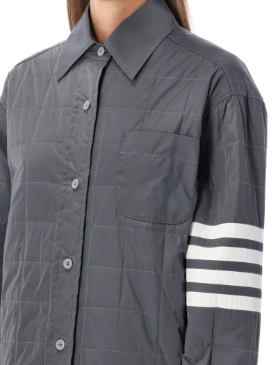 Shop Thom Browne Quilted Tech Down Shirt Jacket In Med Grey
