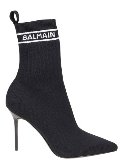 Shop Balmain Ankle Boot Skye-knit In Pa Noir