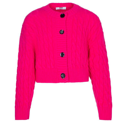 Shop Msgm Cardigan With Application In Fucsia