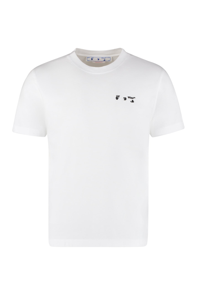 Shop Off-white Logo Print Cotton T-shirt In Bianco