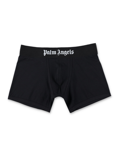 Palm Angels Two-pack Of Cotton Boxer Shorts With Branded Elastic Band In Black