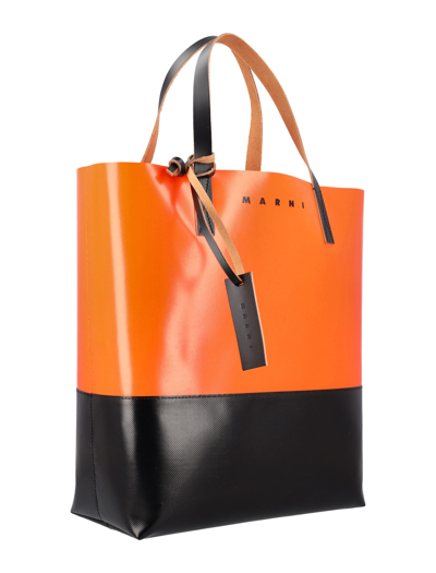 Shop Marni Two Tone Tribeca Shopping Bag In Orange Black