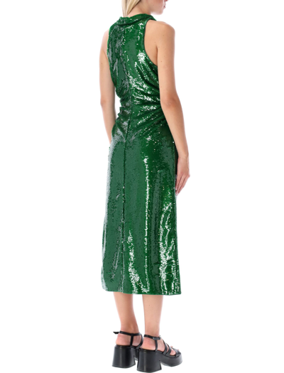 Shop Ganni Sequined Midi Dress In Kelly Green