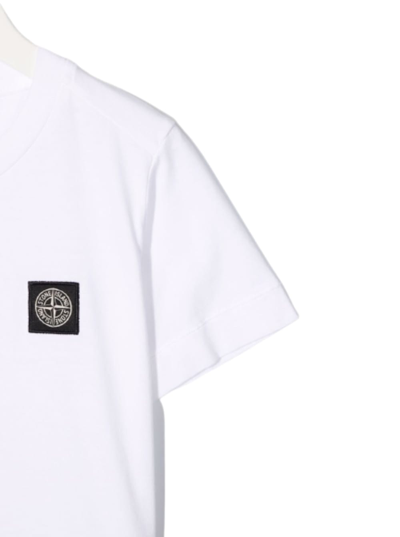 Shop Stone Island Junior White Cotton T-shirt With Logo