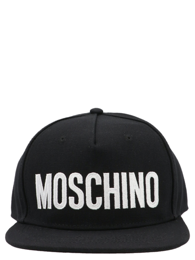 Shop Moschino Label Cap In Nero